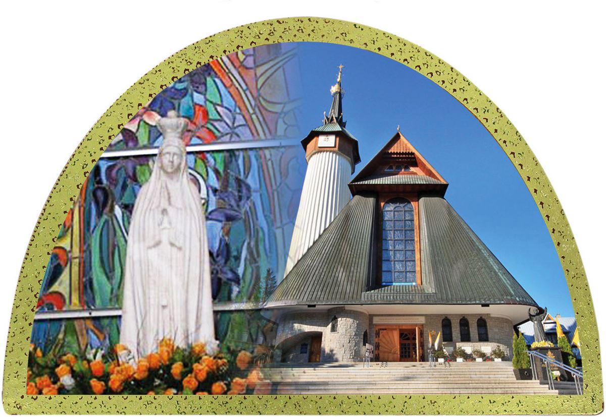 tavola santuario di fatima di zakopane stampa su legno ad arco - 18 x 12 cm