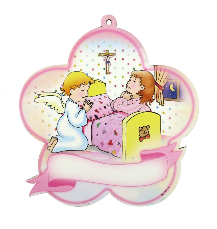 quadro in legno angelo custode rosa con nome da compilare  - 15 cm x 16 cm