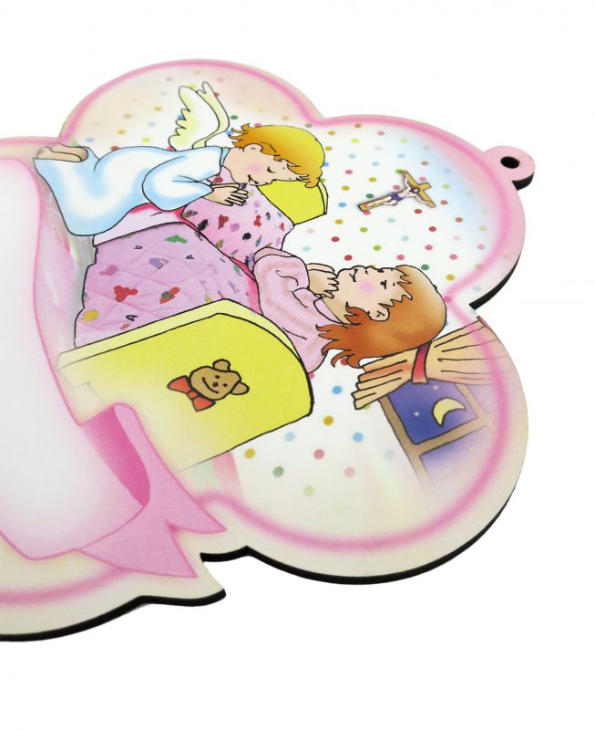 quadro in legno angelo custode rosa con nome da compilare  - 15 cm x 16 cm
