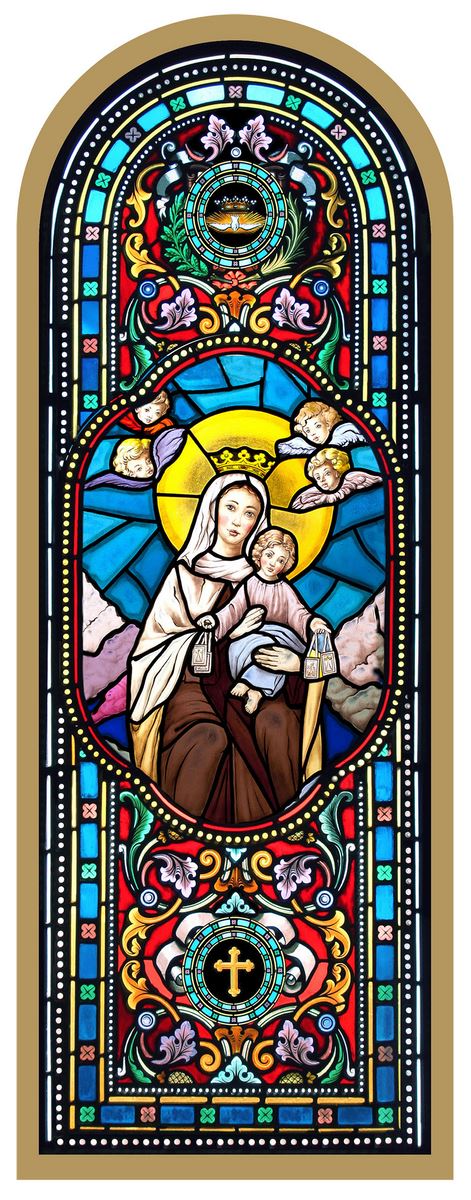 tavola madonna del carmine stampa tipo vetrata su legno - 10 x 27 cm