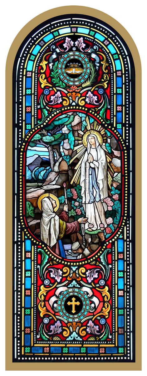 tavola madonna di lourdes stampa tipo vetrata su legno - 10 x 27 cm