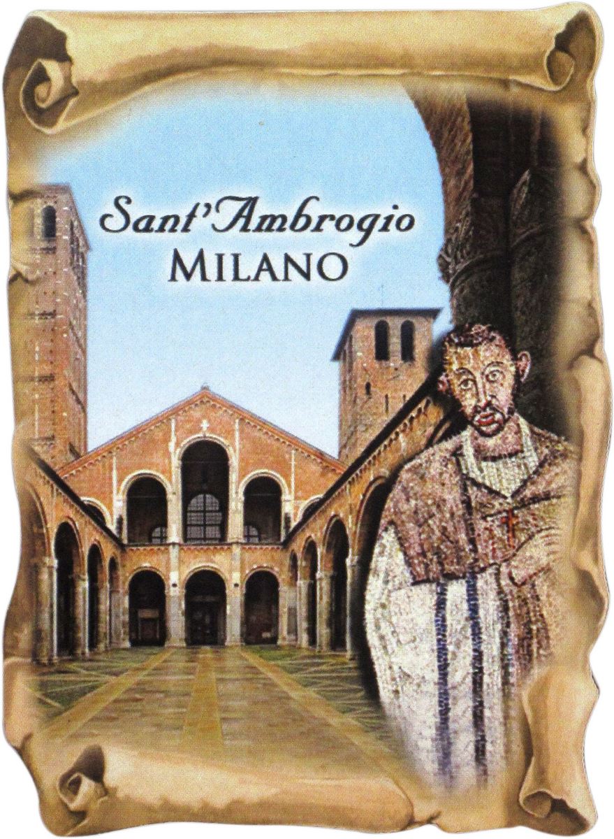 calamita sant ambrogio di milano a forma di pergamena - 8 x 5,5 cm