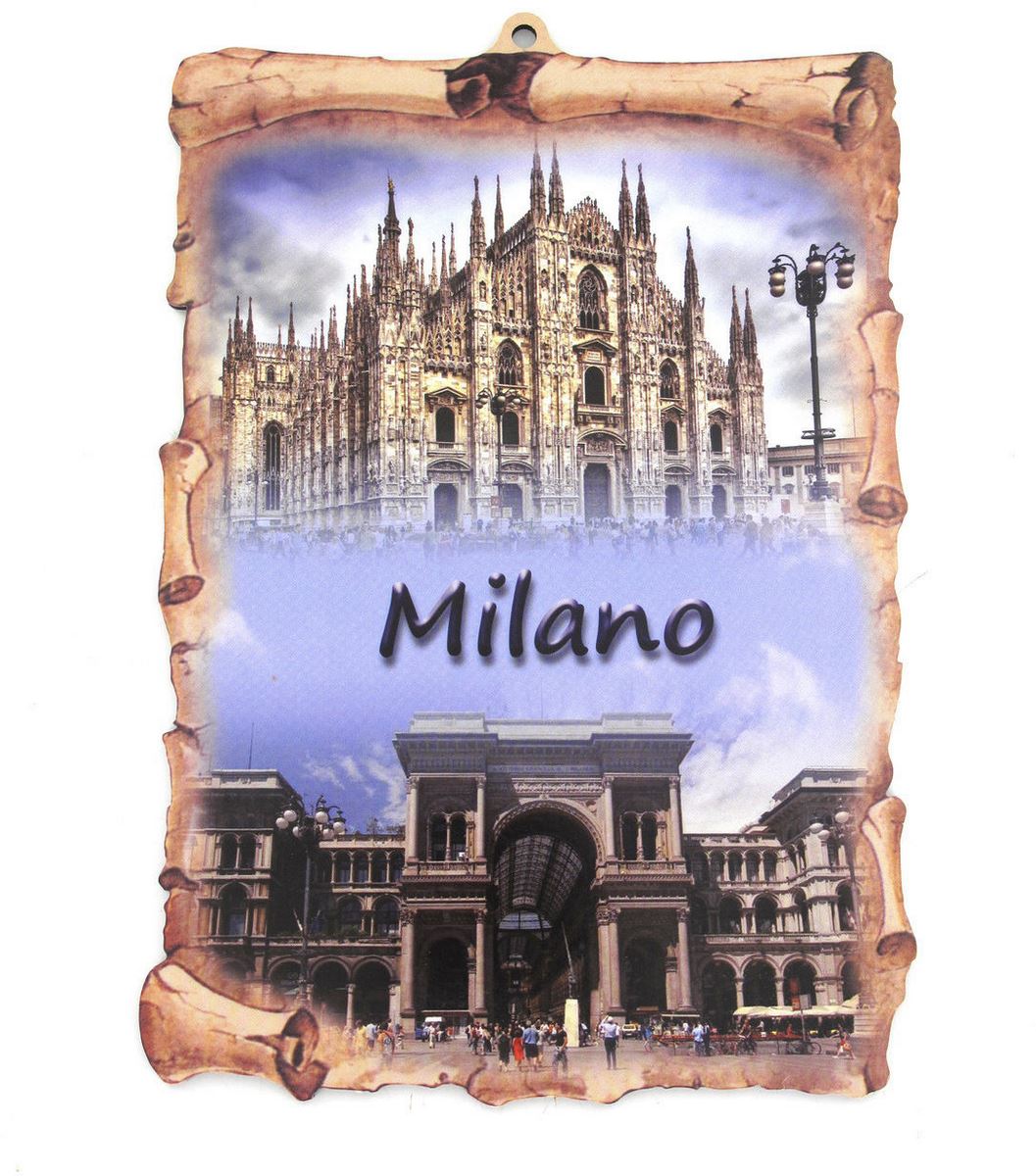 stock: tavoletta duomo di milano e galleria tipo pergamena - 15 x 10 cm