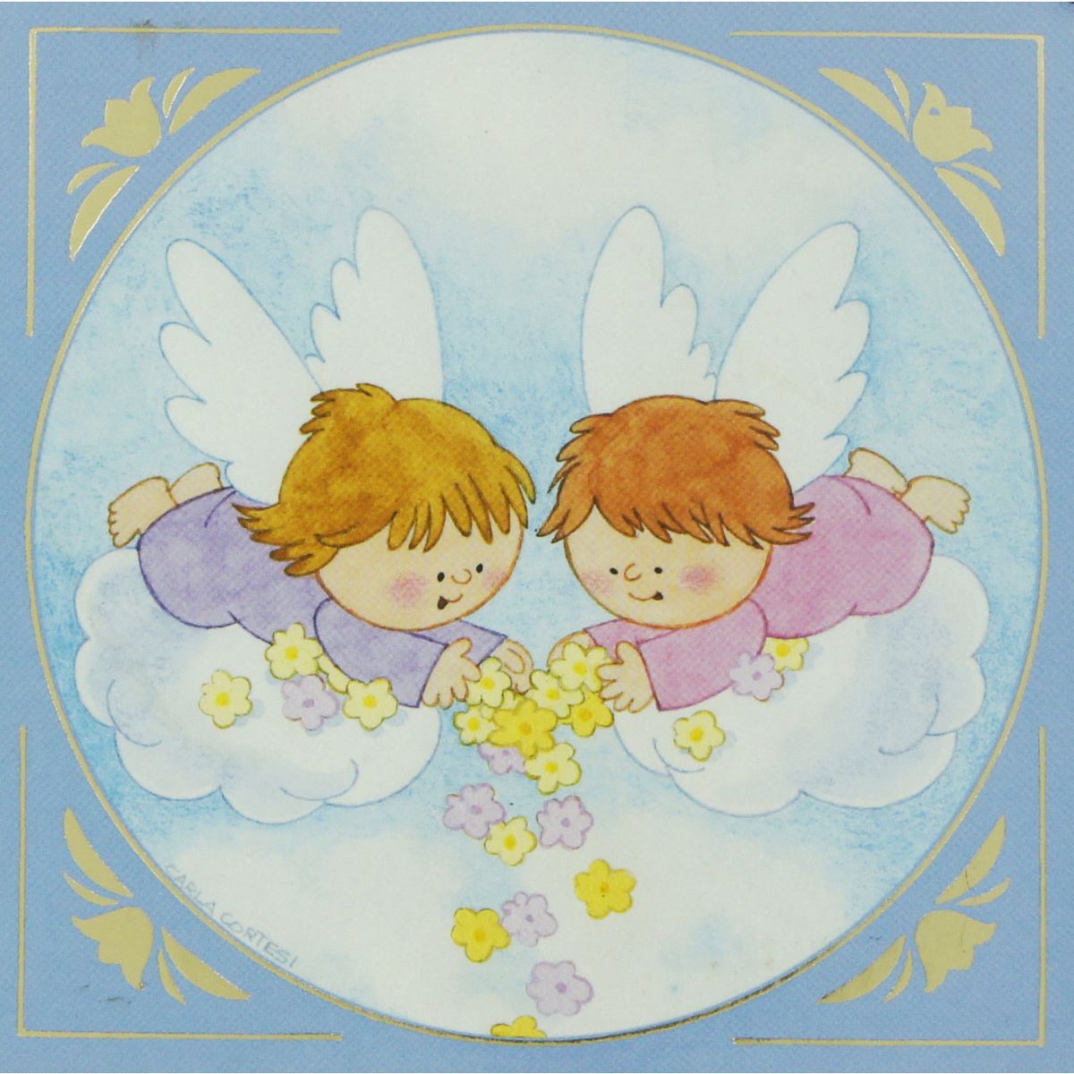 stock: tavoletta con angeli su nuvola - 11 x 11 cm