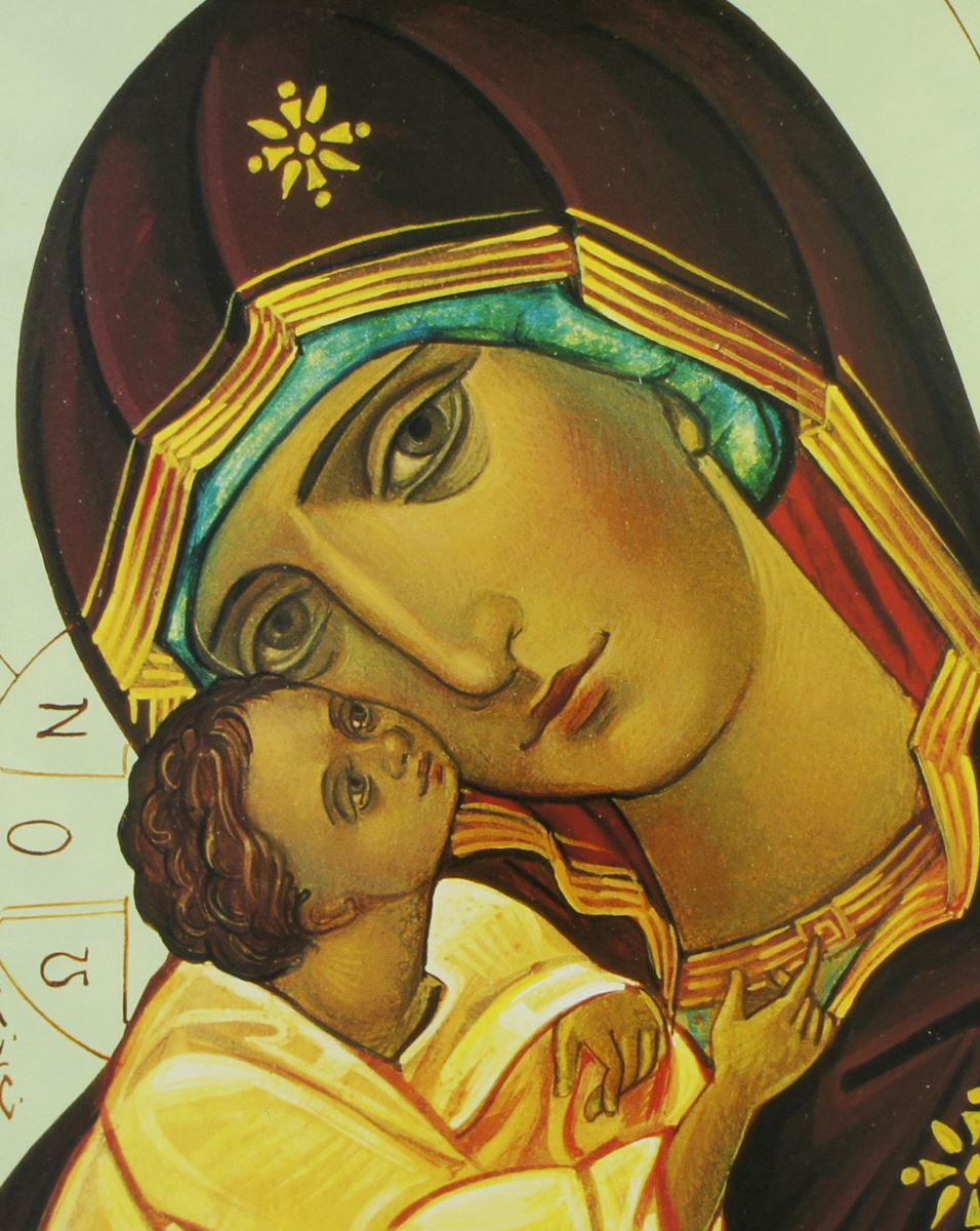icona madonna col bambino stampa su quadro in legno con bordo dorato - 33 x 22 cm