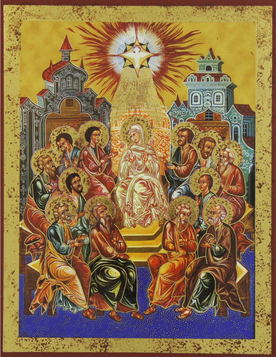 quadro icona discesa dello spirito santo anticata stampa su legno - 10 x 8 cm