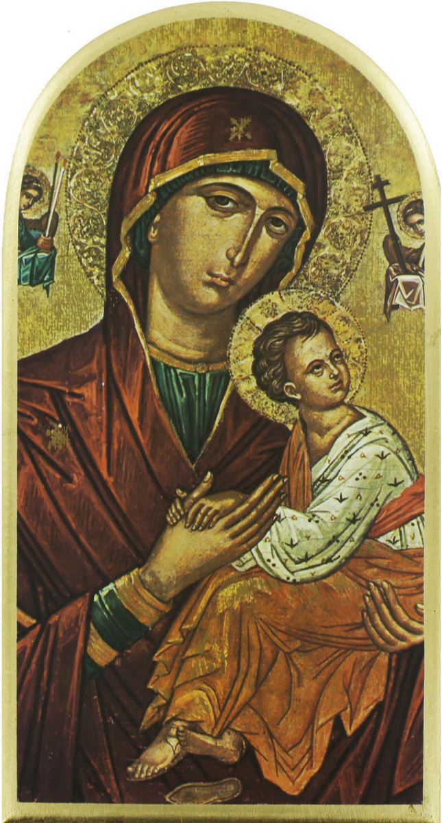 quadro madonna della passione stampa su legno ad arco - 25 x 13,5 cm