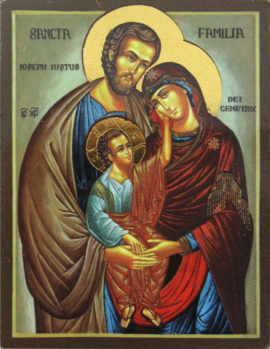 quadro icona sacra famiglia stampa su legno - 6,5 x 4,5 cm