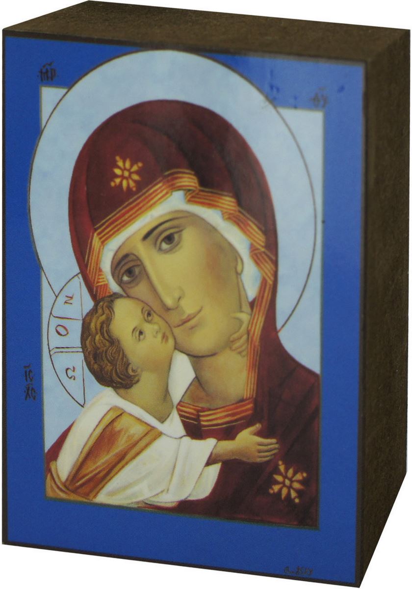 quadro icona madonna di vladimir stampa su legno - 7 x 5,5 cm