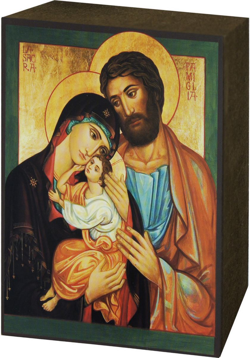 quadro icona sacra famiglia stampa su legno - 7 x 5,5 cm