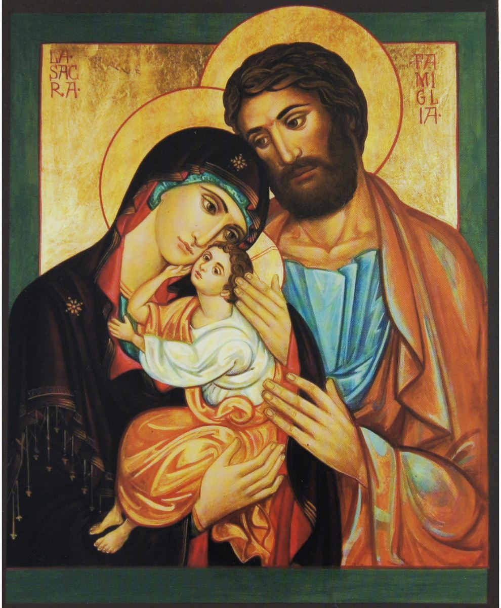 quadro icona sacra famiglia stampa su legno - 14 x 11 cm