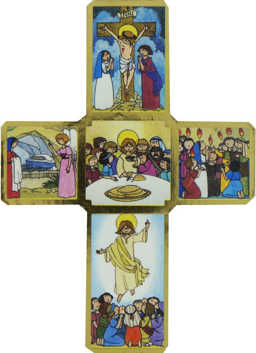 regalo comunione: crocifisso passione di cristo per bambini stampa su legno - 22 x 16 cm