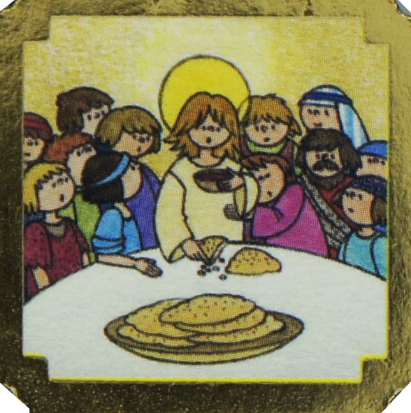 regalo comunione: crocifisso passione di cristo per bambini stampa su legno - 22 x 16 cm