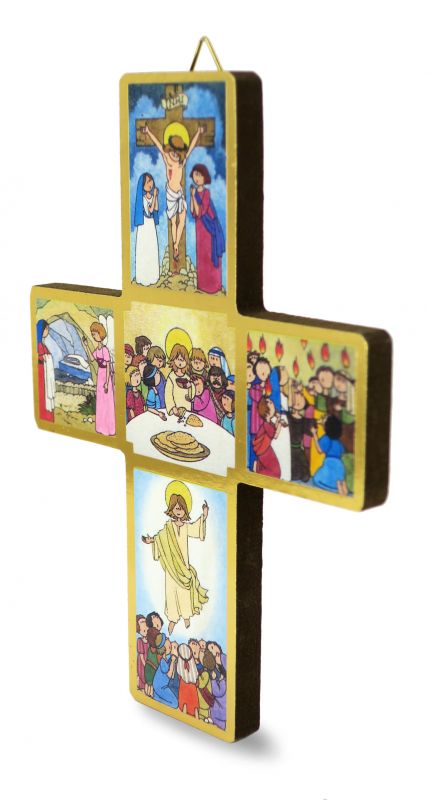 regalo comunione: crocifisso passione di cristo per bambini stampa su legno - 22 x 16 cm