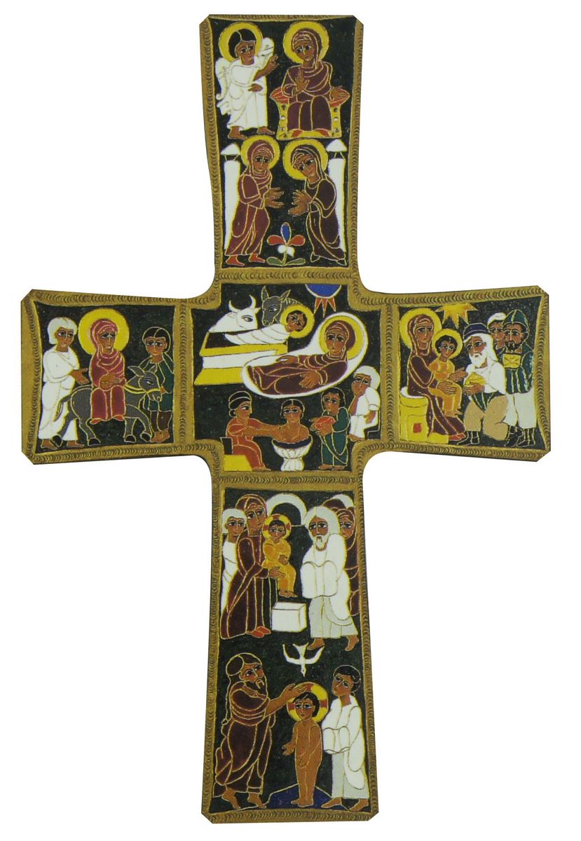 croce natività stampa su legno di spessore alto - 14 x 9 cm