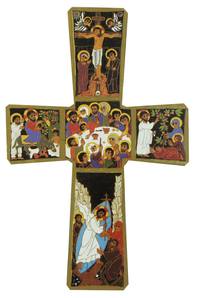 croce passione di gesù stampa su legno di spessore alto - 14 x 9 cm