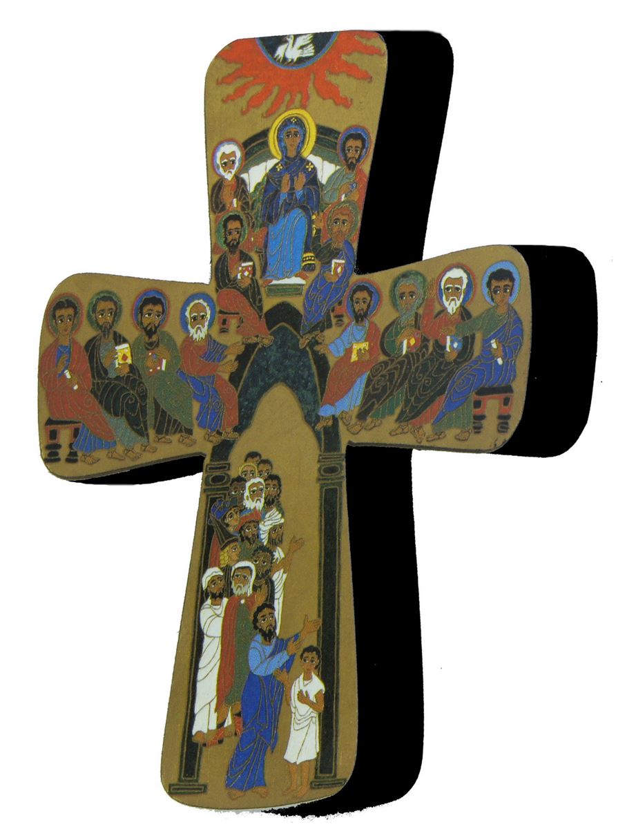 croce della pentecoste stampa su legno di spessore alto - 14 x 19 cm 