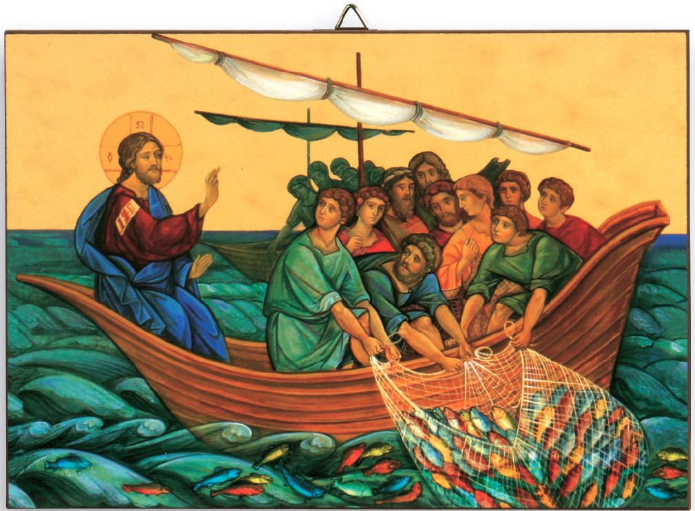 icona pesca miracolosa stampa su quadro in legno - 14,8 x 10,5 cm