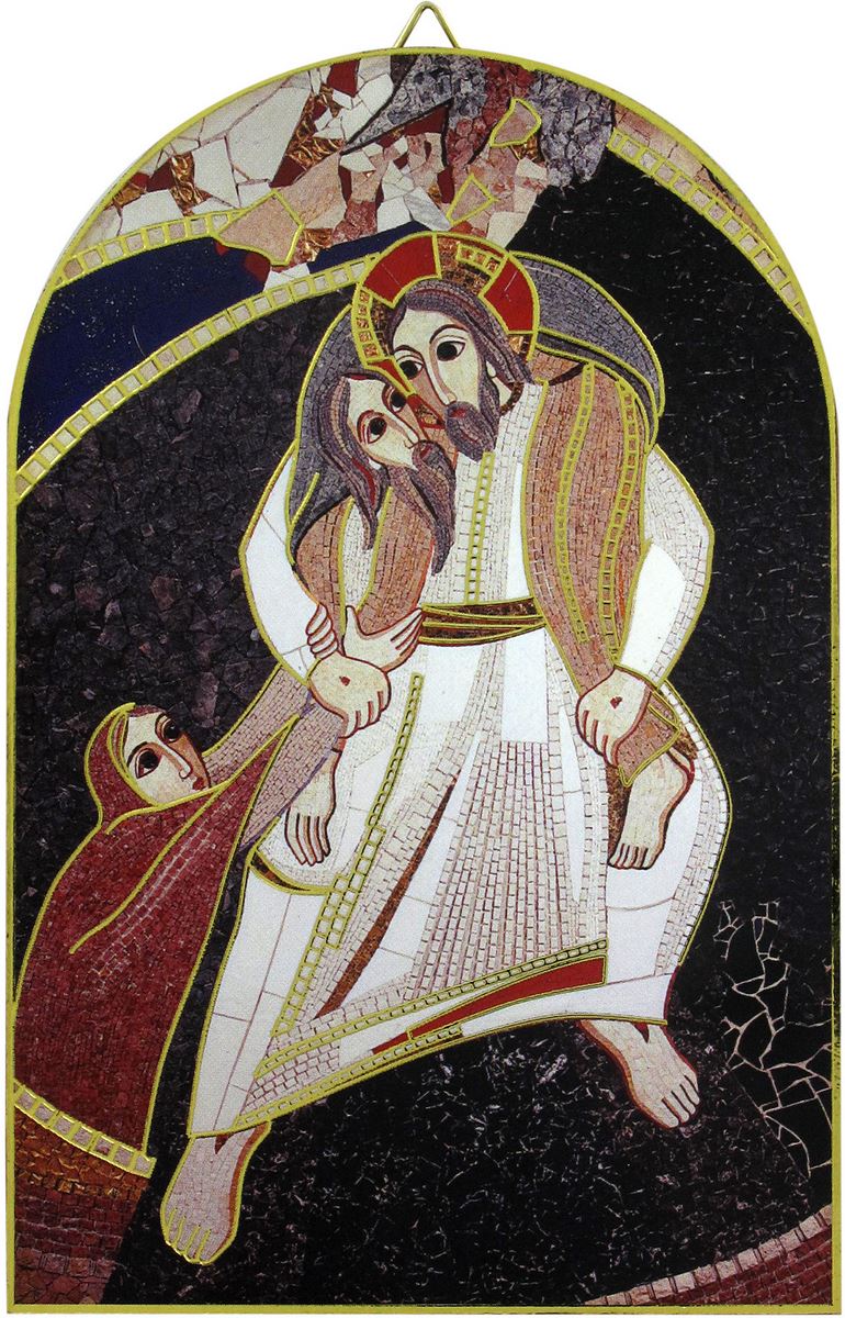 quadro arco buon pastore di padre rupnik cm 10x15 con bolla giubileo misericordia