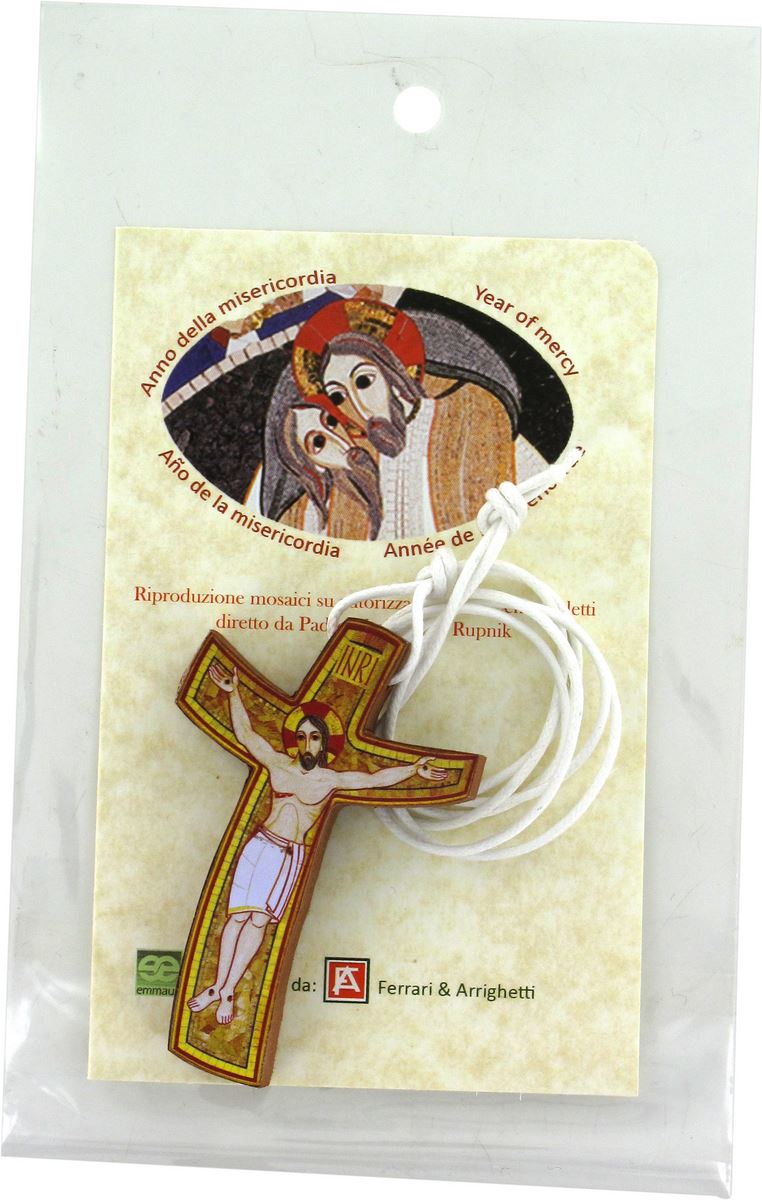 croce della misericordia di padre rupnik cm 6,5x4,2 con cordone bianco