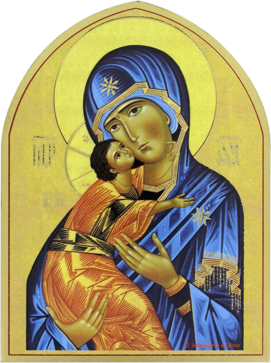 quadro madonna col bambino a forma di cuspide - 25 x 34 cm