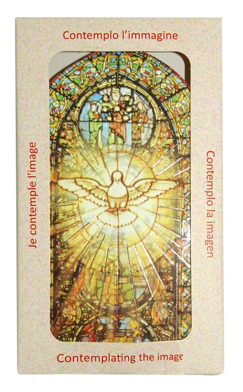 quadro spirito santo stampa tipo vetrata su legno - 6,4 x 10,5 cm