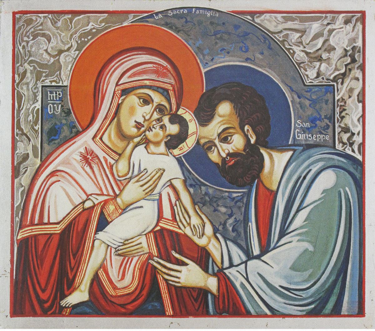 quadro icona sacra famiglia stampa su legno - 14 x 12 cm