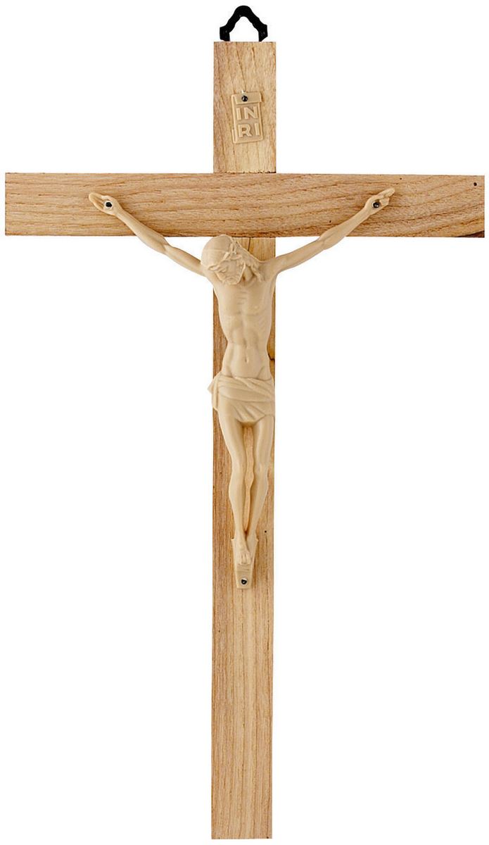 crocifisso da parete in legno con cristo in plastica, altezza crocifisso 13 cm