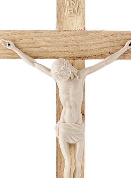 crocifisso da parete in legno con cristo in plastica, altezza crocifisso 13 cm