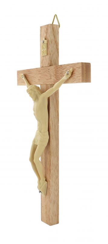 crocifisso da parete in legno con cristo in plastica, altezza crocifisso 13 cm