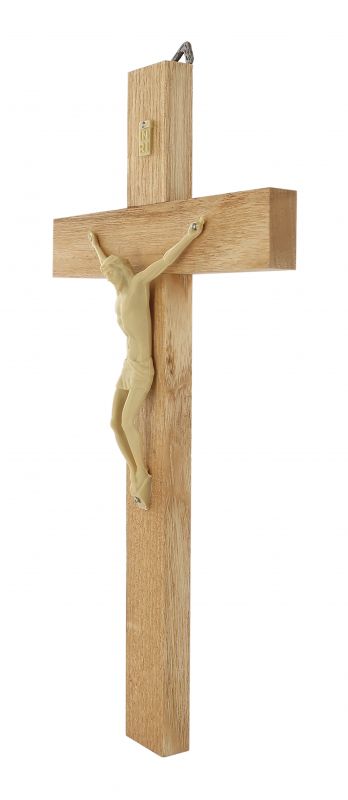 crocifisso da parete in legno con cristo in plastica, altezza crocifisso 20 cm