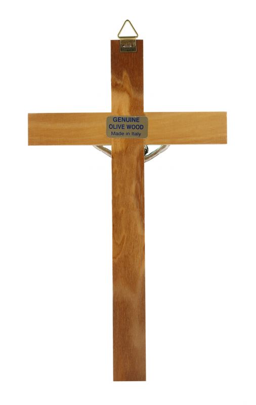 crocifisso da parete in legno d'ulivo con cristo in metallo ossidato, crocifisso da appendere al muro, modello classico semplice, 17 cm