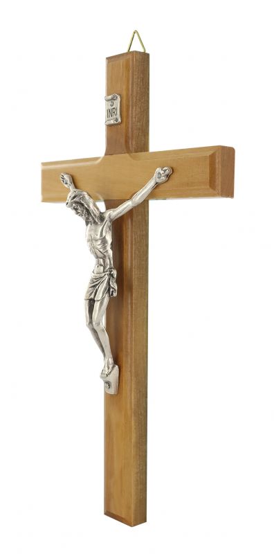 crocifisso da parete in legno d'ulivo con cristo in metallo ossidato, crocifisso da appendere al muro, modello classico semplice, 17 cm
