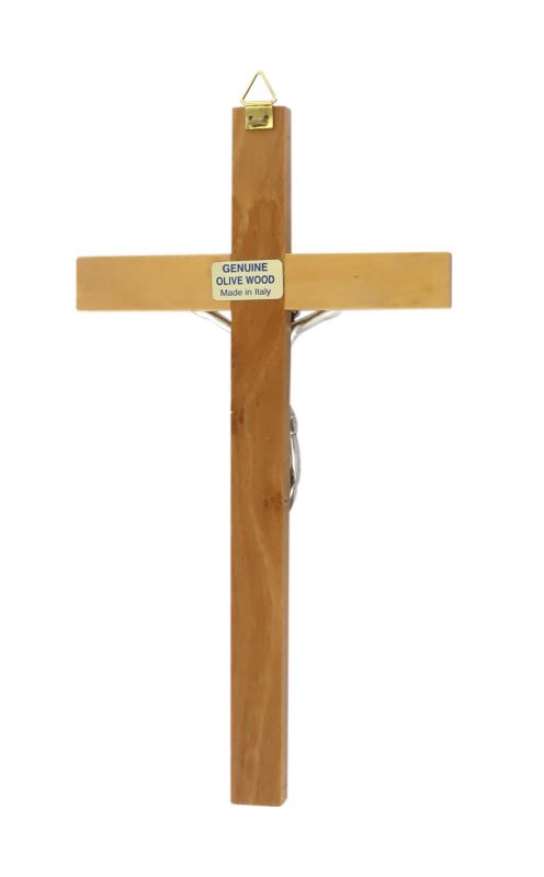 crocifisso da parete in legno d'ulivo con cristo in metallo ossidato, crocifisso da appendere al muro, modello classico semplice, 20 cm