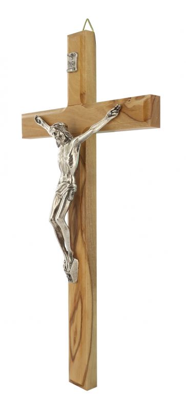 crocifisso da parete in legno d'ulivo con cristo in metallo ossidato, crocifisso da appendere al muro, modello classico semplice, 20 cm