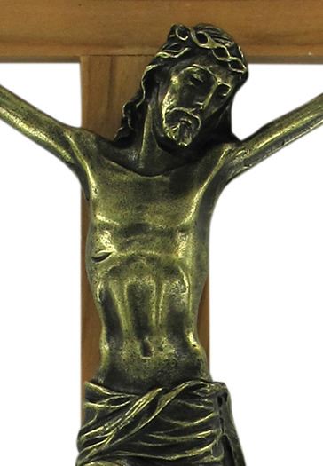 crocifisso da parete in legno d'ulivo con cristo in metallo ossidato, crocifisso da appendere al muro, modello classico semplice, 30 cm