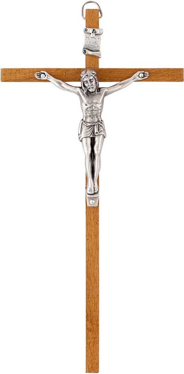 crocifisso da parete in legno di mogano con cristo in metallo - 15,6 cm