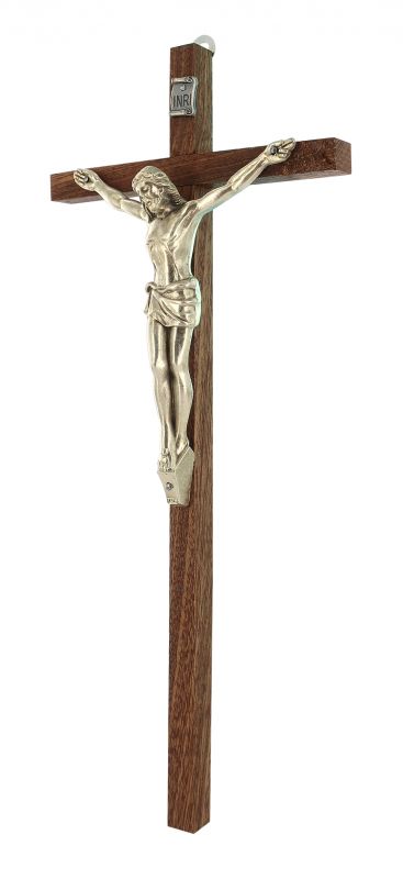 crocifisso da parete in legno di mogano con cristo in metallo - 20,5 cm