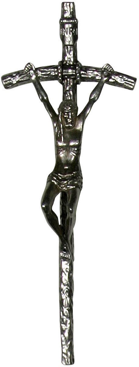 crocifisso pastorale giovanni paolo ii da parete in metallo argentato - 15 cm