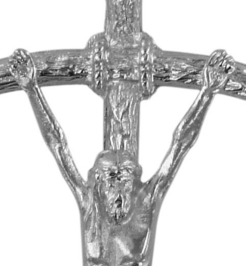 crocifisso pastorale giovanni paolo ii da parete in metallo argentato - 14 cm  