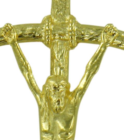 crocifisso pastorale giovanni paolo ii da parete in metallo dorato - 14 cm  