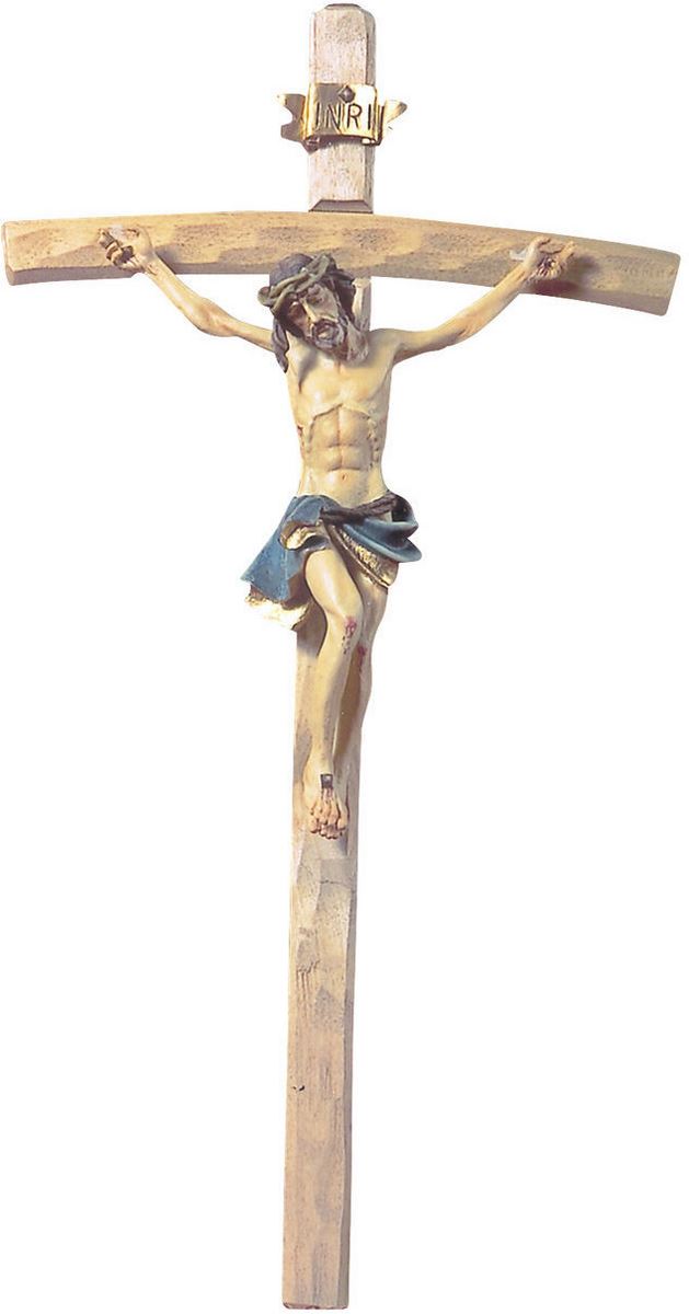 crocifisso da parete, corpo di cristo in resina e croce in legno a rifinitura grezza, 25 x 13 x 3,5 cm