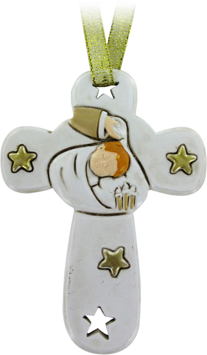 bomboniera battesimo: croce in resina bianca con stelle - 8,5 cm