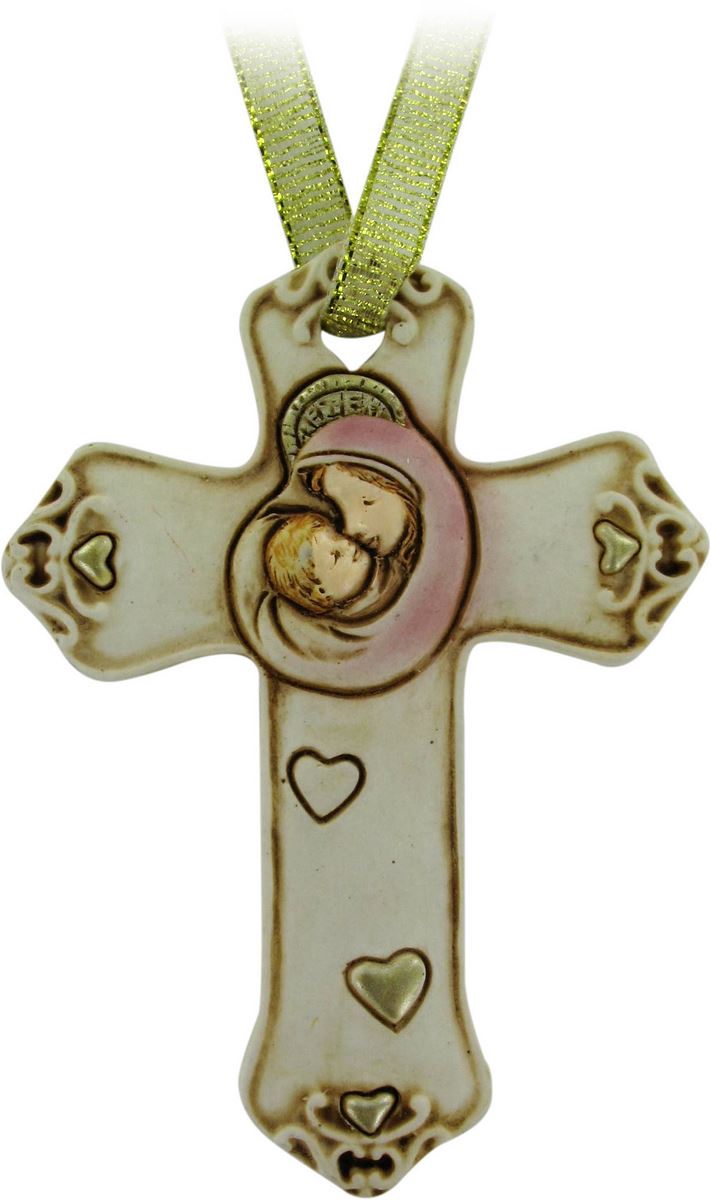 croce in resina madonna bambino cm 8,5