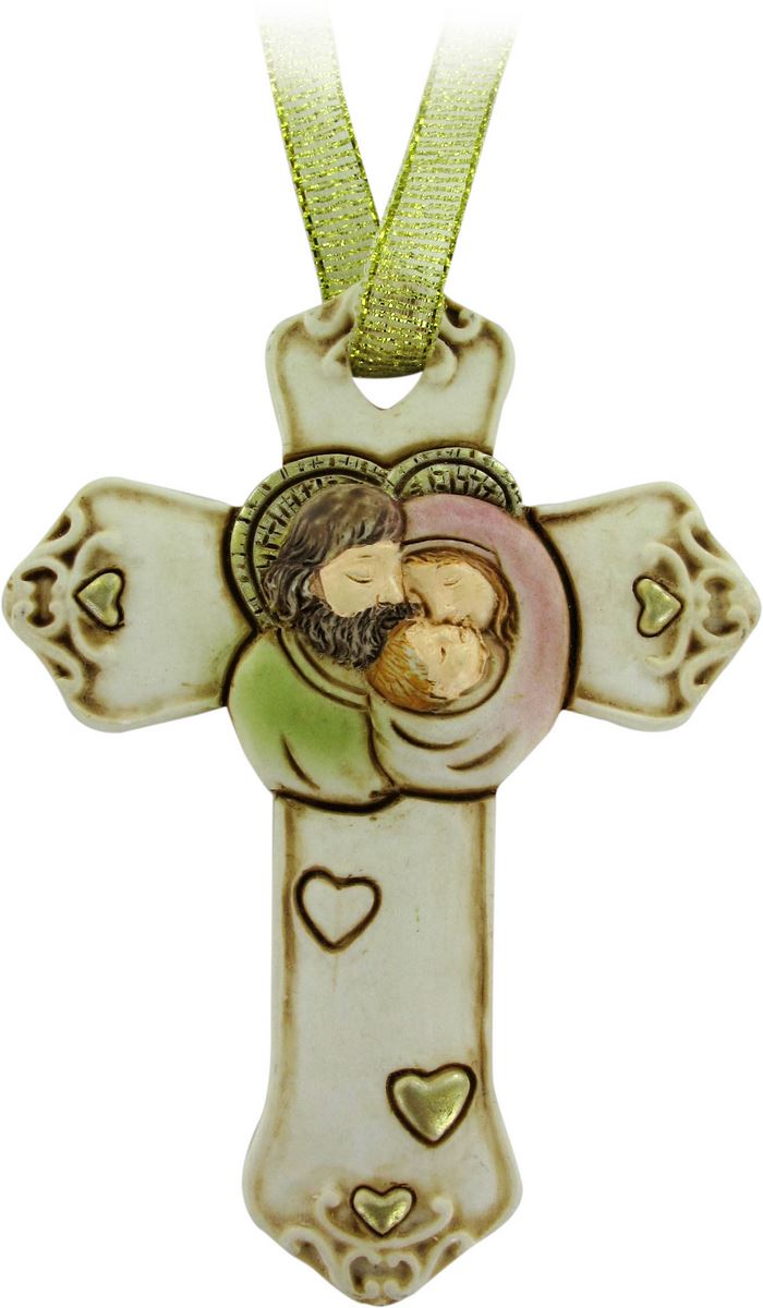 croce sacra famiglia in resina - 8,5 cm