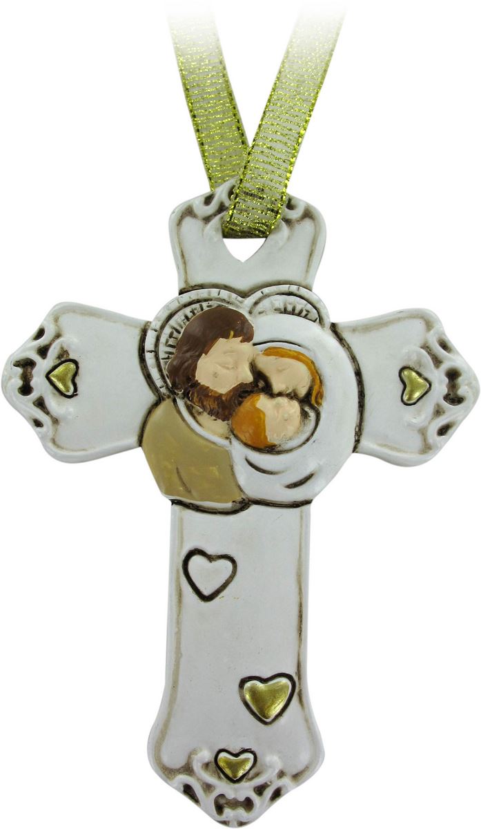 croce sacra famiglia in resina bianca - 8,5 cm