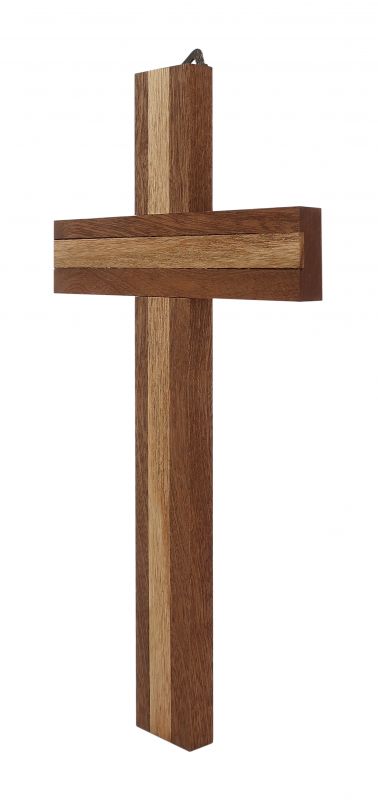 stock: crocifisso da parete in legno mogano con intarsio in legno yellopan - 20 cm