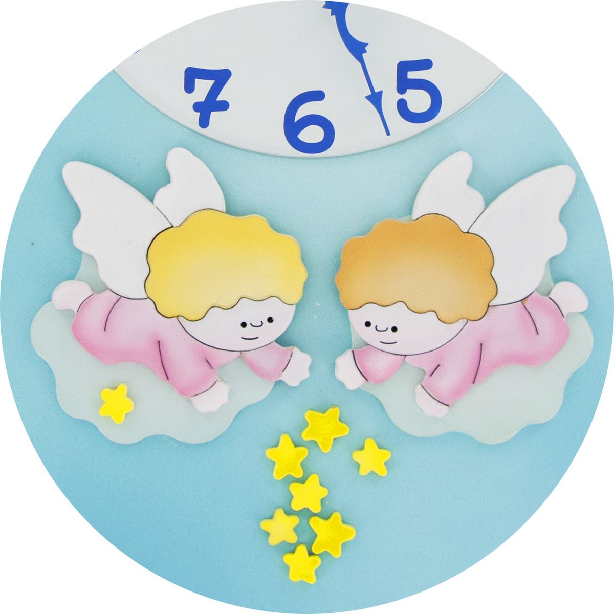 ferrari & arrighetti pala bassorilievo orologio con angeli da appendere al muro / parete, quadretto per bimbi a forma di pala in legno, idea regalo per bambini, 30 x 20 cm