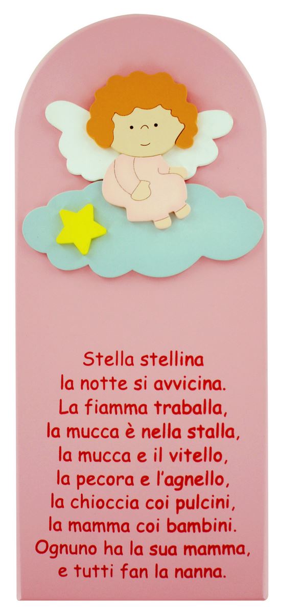 ferrari & arrighetti quadretto per bimbe, quadro stella stellina in legno colorato rosa da appendere al muro / parete, idea regalo per bambine e ragazze del catechismo, 28 x 12 cm