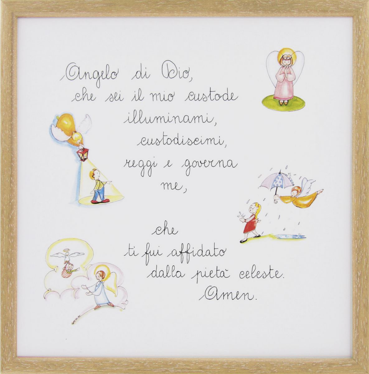 quadro con angelo di dio illustrato e colorato - 29 x 29 cm